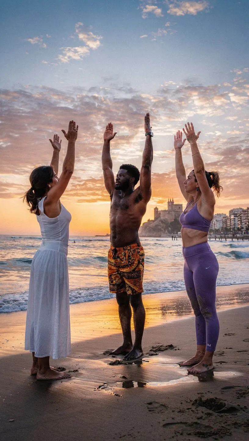 Grupo de personas en una clase de yoga enfocándose en fortalecer el core con estiramientos.