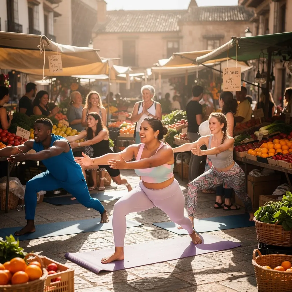 Un grupo de practicantes de yoga en una clase, concentrados en ejercicios para el núcleo y la estabilidad.