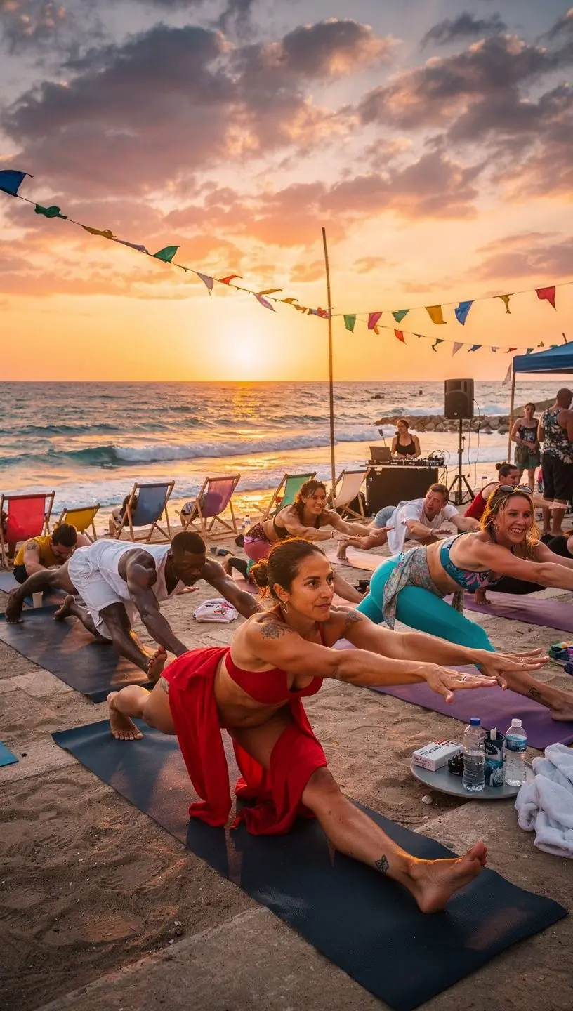 Un grupo de practicantes de yoga en una clase, concentrados en ejercicios para el núcleo y la estabilidad.